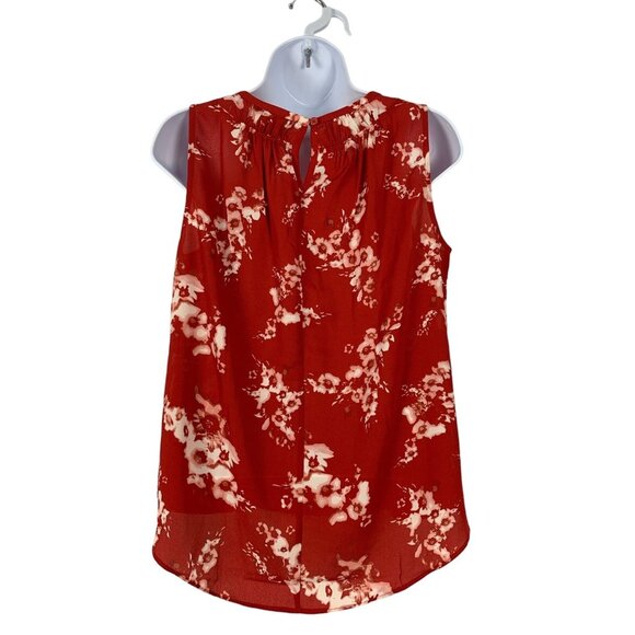 Simply Vera Vera Wang Sleeveless Floral Print Red Blouse Ruffle Neck Size PS - Picture 5 of 10